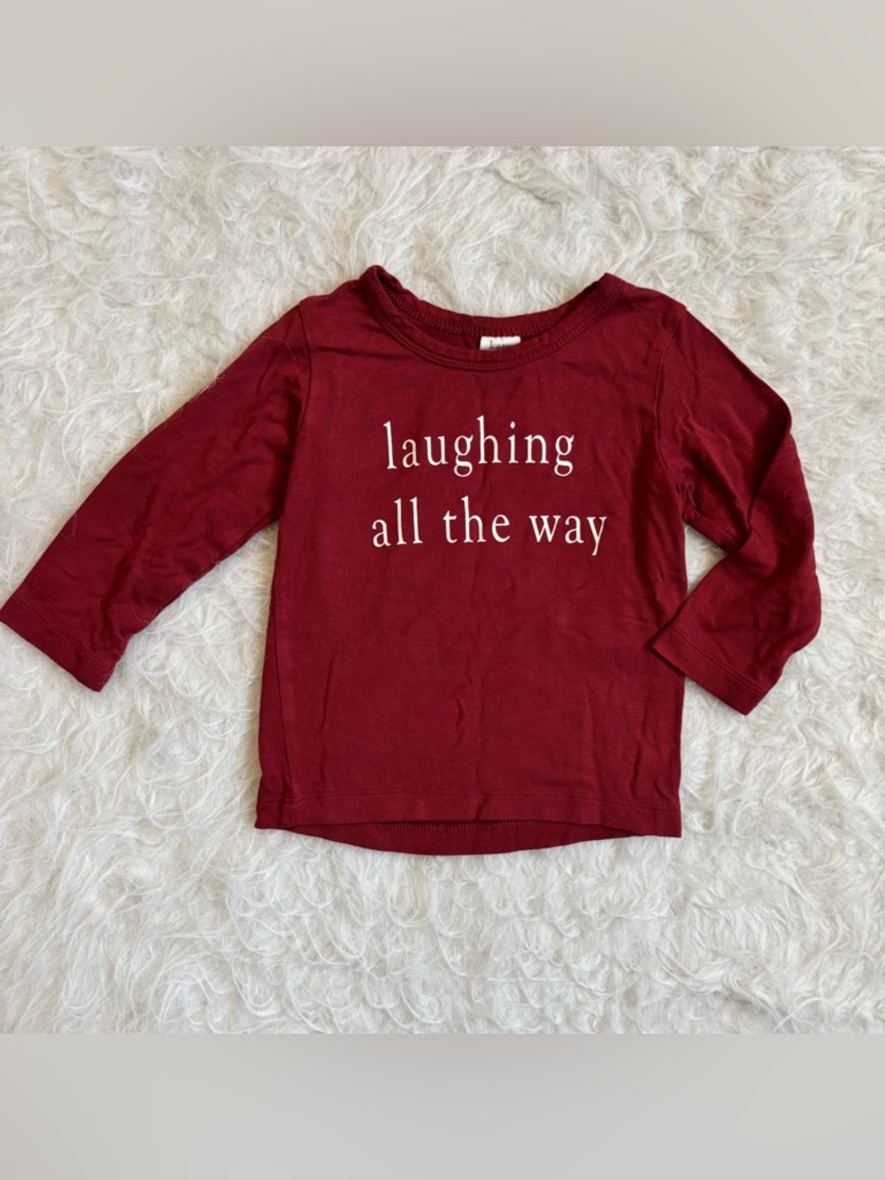 kate quinn Minimalist Tee in Burgundy with Festive 'laughing all the way' Text